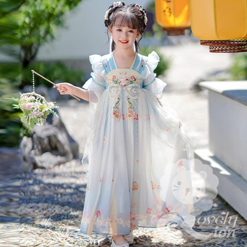 (có sẵn))Đầm công chúa màu xanh trắng thêu hoa cho bé gái+tặng kẹp tóc(không kèm khăn choàng)