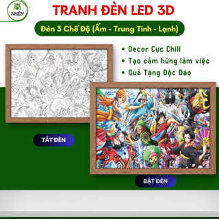 Tranh Đèn Led Băng Mũ Rơm để bàn học, bàn làm việc, đèn ngủ, decor phòng ngủ chill