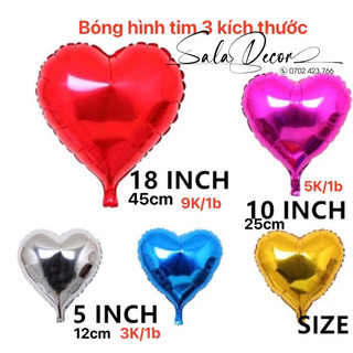 Bóng hình tin , bóng tim 3 size 18inch,10inch, 5inch