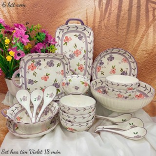 Bát Đĩa sứ Decor Chén Dĩa Sứ Dễ Thương Cute, Bát Ăn cơm trang trí đồ ăn cực đẹp Tổng Hợp Bộ VioLet Tím Cưc kỳ xinh Yêu