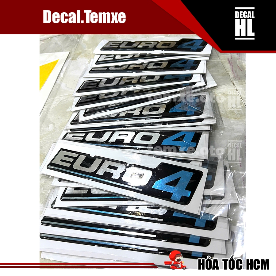 Tem chữ nổi euro 4 dán xe chiến thắng, xe hino. Tem euro4 chữ nổi dán xe hino