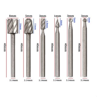 Bộ 6 mũi lũa gỗ điêu khắc, chạm trỗ mài khắc HSS chân 3mm dùng cho máy khoan mài mini