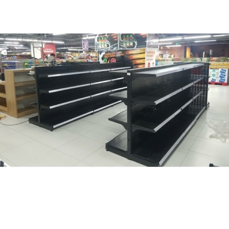 Kệ để hàng siêu thị tôn đục lỗ ( Kệ 2 mặt Cao 1m5 dài 90cm )