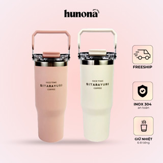 Ly giữ nhiệt khắc tên SITARAYURI 600/900ml, bình uống nước inox 304 giữ nhiệt nóng lạnh có quai xách - HUNONA
