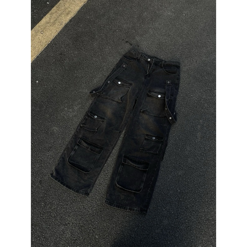 QUẦN JEANS BAGGY ỐNG RỘNG TÚI HỘP [VẢI CAO CẤP] STRAP BOX (8 Túi hộp phối đai ) HÀNG JEANS LOẠI 1 HALO KAKI | BigBuy360 - bigbuy360.vn