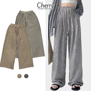 Quần Kẻ Sọc Ống Rộng Cherry Dáng Suông Chất Liệu Đũi Loại 1 Xốp Siêu Mềm Thoải Mái T129