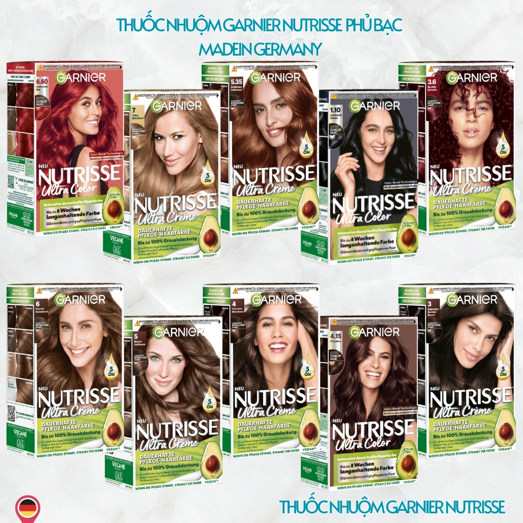 Thuốc Nhuộm Tóc Garnier Nutrisse Phủ bạc cho tóc - chuẩn Đức