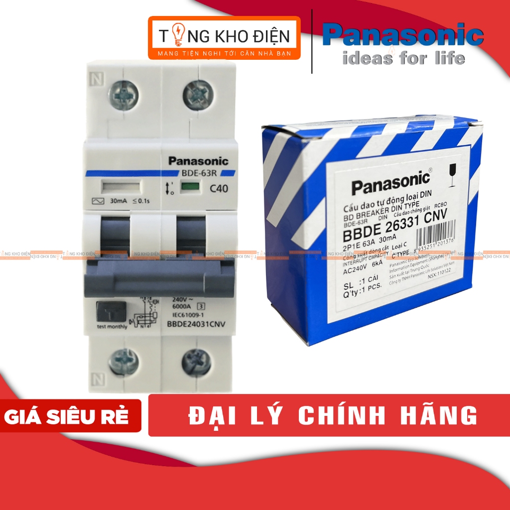  Cầu dao aptomat Chống Giật Panasonic RCBO - Bảo vệ quá tải ngắn mạch & chống rò  CHÍNH HÃNG  