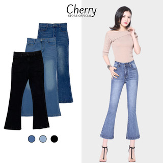 Quần jean nữ loe lửng lưng cao co giãn quần bò nữ ống loe cạp cao chất xịn cao cấp CHERRY T026