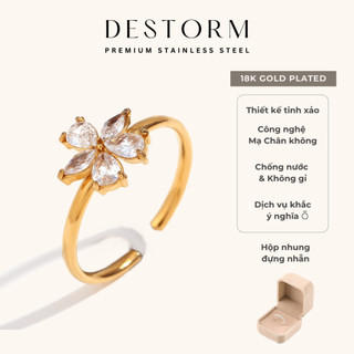  Nhẫn nữ mạ vàng 18K Destorm đính đá zirconia trắng, chống nước và tặng hộp bảo quản - R224