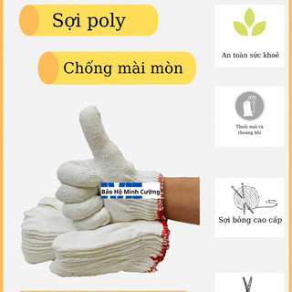 Găng tay bảo hộ lao động, găng tay làm vườn, chất liệu vải sợi polyester màu trắng (1 đôi)