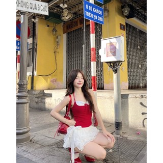 CLÉLIE Áo thun kiểu cột dây hở lưng phối ren nơ MONO TOP