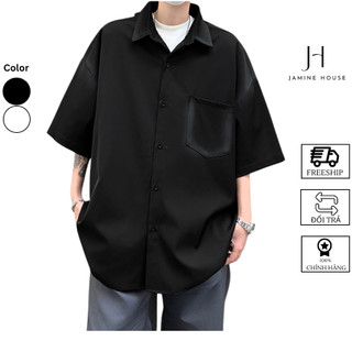 Áo Sơ Mi Nam Nữ JAMINE HOUSE Lụa Mango Form Rộng Tay Lỡ Có Túi Trước Nhuộm Viền Đen Hot Mới Về Unisex