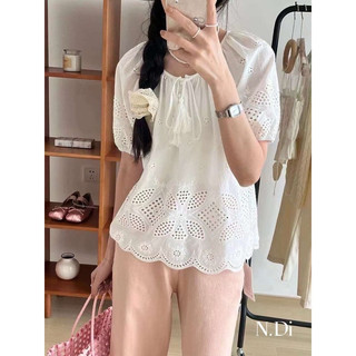Áo sơ mi thô chân ren hoa