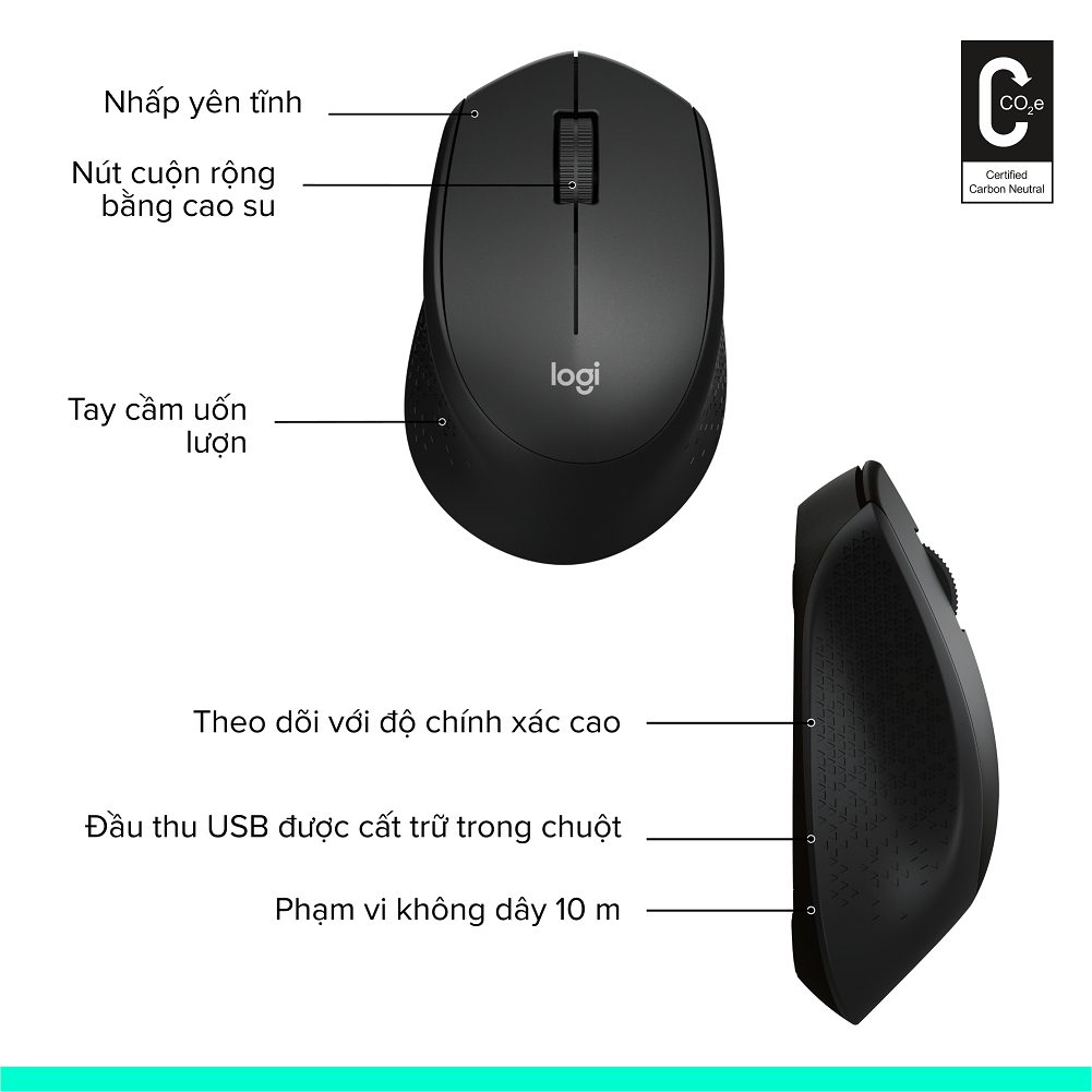 Chuột không dây Logitech M330 Silent Plus - Giảm ồn, USB, thuận tay phải, PC/ Laptop | BigBuy360 - bigbuy360.vn