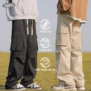 OKKAY quần baggy nam túi hộp quần túi hộp nam quần lao động nam Quần ống đứng quần kaki túi hộp thắt lưng Thời trang