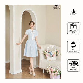 RIMMY - MILER Dress Váy đầm thiết kế tiểu thư kẻ nơ xanh trẻ trung thoáng mát mềm nhẹ hạn chế nhăn
