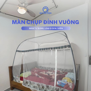 Màn Chụp Tự Bung Đỉnh Vuông, Mẫu Mùng Chụp Tự Bung Người Lớn Chống Muỗi Gấp Gọn Tiện Dụng - XƯỞNG MÀN QUỲNH ANH