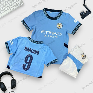Bộ quần áo đá banh trẻ em clb mancity in sẵn tên số cầu thủ