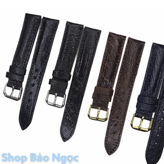 Dây đồng hồ da đà điểu vân hạt nam nữ thật size 18-20-22-24mm