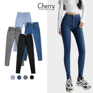 Quần jean nữ lưng cao co giãn có túi CHERRY, quần bò cạp cao bigsize skinny jeans dáng ôm basic T022
