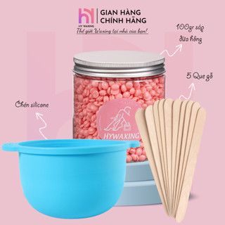 [CHE TÊN] Combo Chén Silicone Nấu Sáp Wax Lông HY WAXING + 100gr Sáp Dừa Hồng Siêu Bám Lông Tặng Que