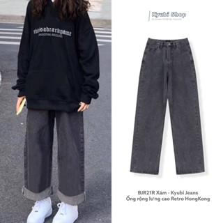 Quần jeans ống suông rộng đen xám nữ phong cách Retro Ulzzang (Có Bigsize ) - Quần jean ống rộng Kyubi JR21G