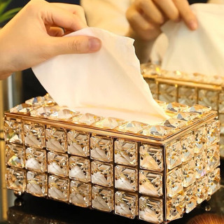 Hộp đựng giấy ăn hợp kim đính đá Huydecor8888