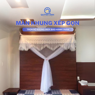 Màn khung xếp gọn tuyn lạnh cao cấp loại 1, trọn bộ khung màn inox bền chắc - xưởng màn quỳnh anh