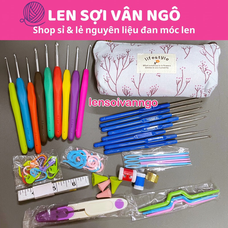 Bộ kim móc len và dụng cụ hỗ trợ