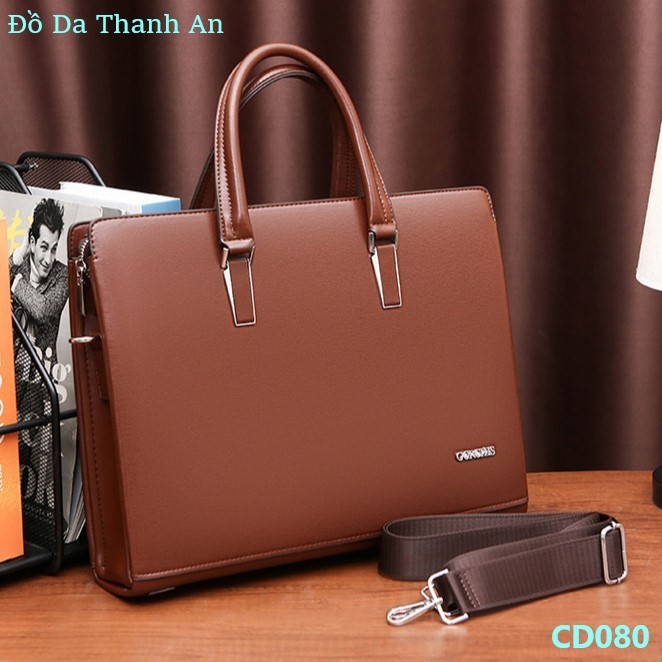 CD080 - Cặp Da Công Sở Nam Nữ, Cặp Văn Phòng, Cặp Laptop 14inch, Cao Cấp Gorchis Chất liệu Da PU Slim Form Cứng Cực Bền