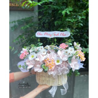 Giỏ hoa sáp tông Hồng Pastel mix ( Quà tặng kỉ niệm, sinh nhật) Chỉ giao Hỏa tốc