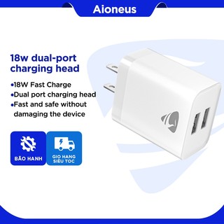 Aioneus Sạc nhanh 18W 2 Cổng USB An Toàn Ổn Định Không Nóng Máy Cho Samsung Xiaomi Huawei