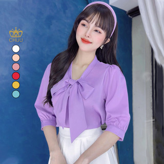 Áo sơ mi công sở nữ tay lỡ cổ cột nơ CHUU A3271