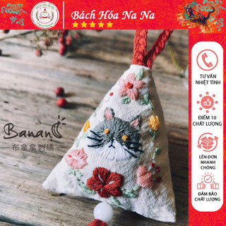 kit nguyên thêu tay handmade Túi thơm BÁNH Ú -  TÚI THƠM MÈO MAY MẮN DIY nguyên liệu tự bạn thêu tay- Bách hóa Na na