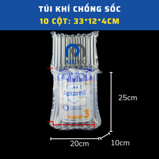 Bao bì đóng gói, màng cột khí chống sốc định hình Airpac bảo vệ hàng bọc hộp sữa bột 10 cột cỡ 25cm x 20cm x 10cm