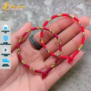 Vòng tay chỉ may mắn tông màu đỏ bện sole chỉ ngũ sắc tây tạng khóa nút hạt hợp mệnh - DIY TUỆ LÂM