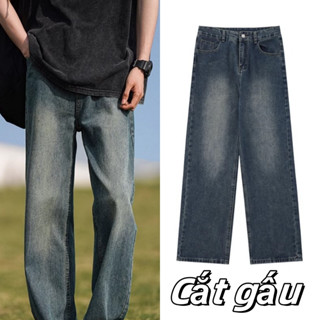 Quần jean nam ống suông Xanh Đen Quần baggy nam RETRO ống rộng xuông cạp cao WASH vàng cao cấp