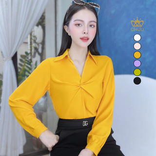 Áo sơ mi lụa công sở nữ kiểu xoắn ngực chuu a8226