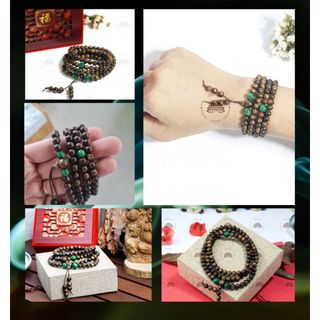 Vòng Tay Trầm Hương Sánh Chìm Nước mix Charm - Chuỗi Tràng 108 Hạt - Trầm Hương Tự Nhiên