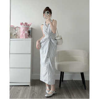 Váy sơ mi kẻ xoắn Q