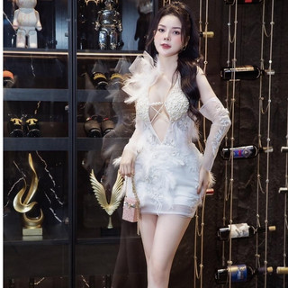 Đầm dự tiệc khoét ngực tay hở vai gợi cảm nhà KT Clothing