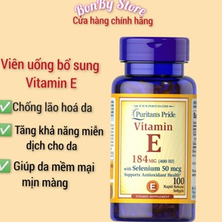 (BILL US) Viên Uống Bổ Sung Vitamin E 184mg ( 400IU) with Selenium 50mg 100 viên Puritan Pride