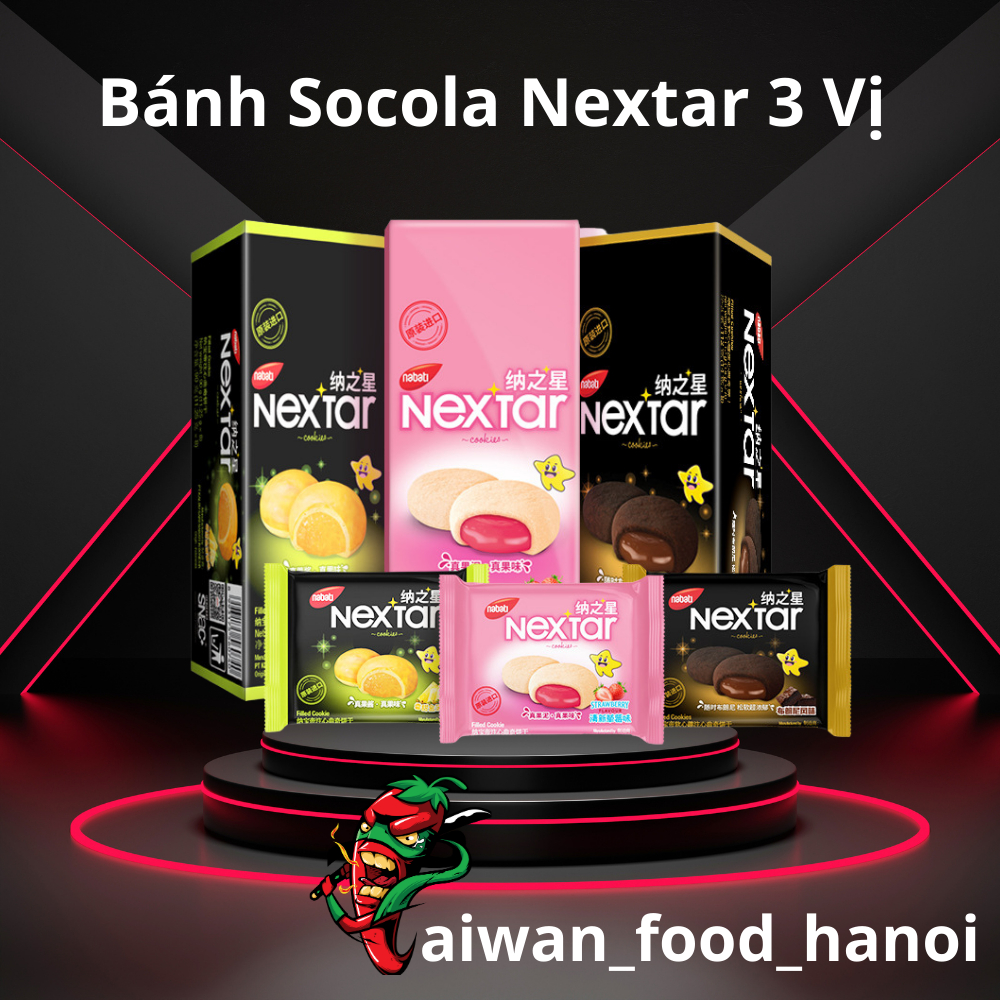 Bánh Nextar Sốt Socola  - Bánh Nabati Nextar Vị Dứa - Vị Dâu - Hộp 8 Cái - taiwan_food_hanoi