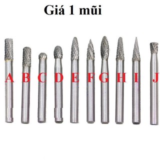 Mũi Mài Mũi Doa Hợp Kim Thép trục 6mm - mũi mài khắc hợp kim trục 6mm