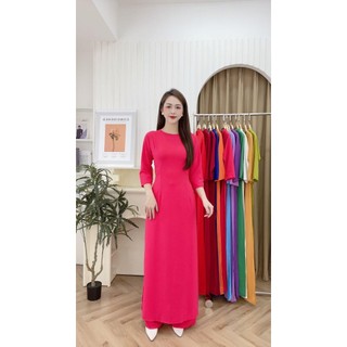 Áo dài trơn lụa Nhật cổ 2 phân màu hồng sen