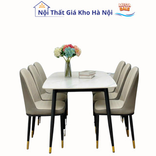 Bộ bàn ghế ăn mặt đá ceramic Kết Hợp ghế Monet không tay
