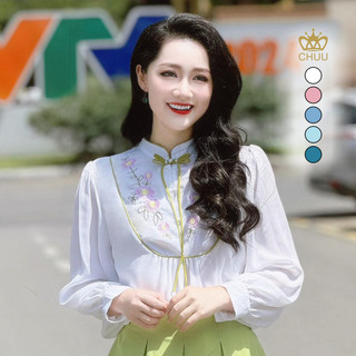 Áo sơ mi vintage thêu hoa đính nút tàu chuu a1610