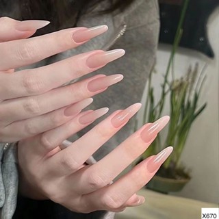 X670 - Móng Tay Giả Bộ 30 Móng nail thạch ombre màu nude form dài mẫu đi chơi noel đi chơi tết 2026 