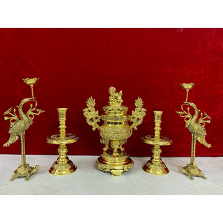 Bộ Đỉnh Thờ lư đồng lộc thành cao 25cm . Tam sự đỉnh hạc bằng đồng